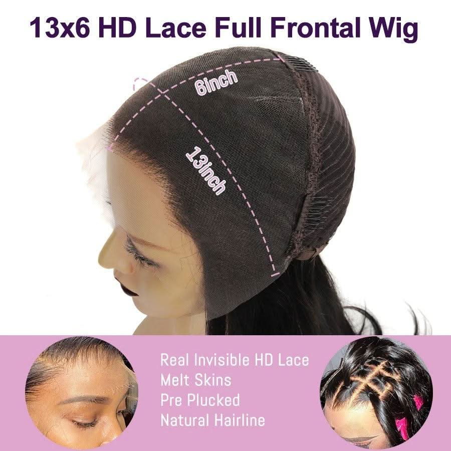 WOWANGEL Jet Black 13X6 HD Lace Full Frontal Wig Straight Clean Hairline - Image 7