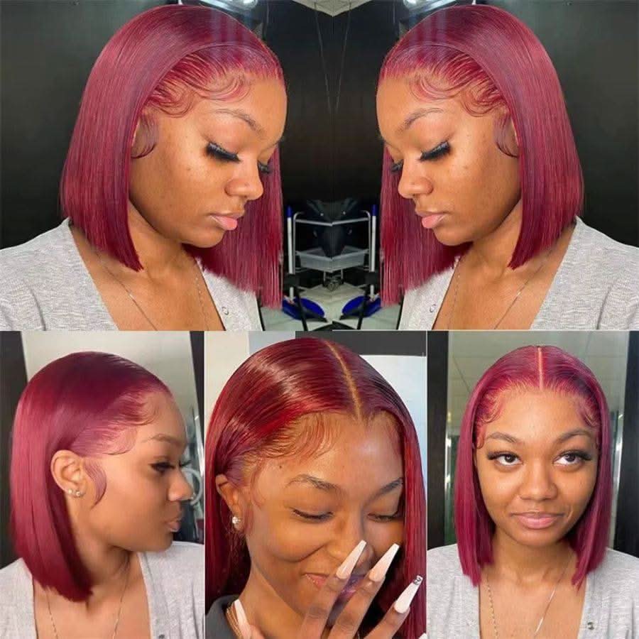 Clearance Deal | Burgundy 99J 13x6 Skinlike Real HD Lace Wig Straight Short BOB - Image 4