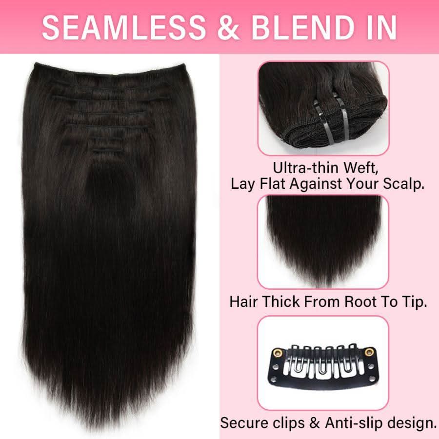 USA Shipping | Straight Classic Lace Weft Clip Ins Hair Extensions - Image 3