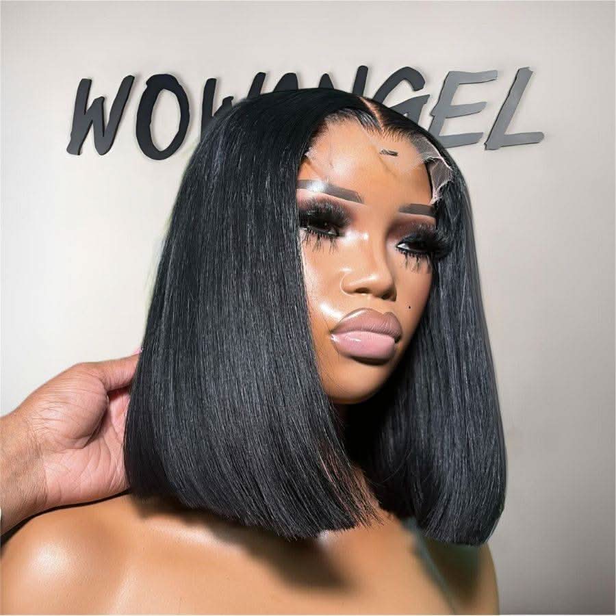 WOWANGEL Jet Black Bob Wig Wear to Go 5x5 Straight HD Lace Closure Wig